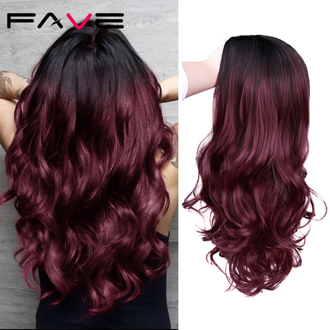 FAVE – perruque synthétique longue ondulée pour femmes noires, faux cheveux en Fiber résistante à la chaleur, rouge 99J bordeaux, fête Cosplay ► Photo 1/6