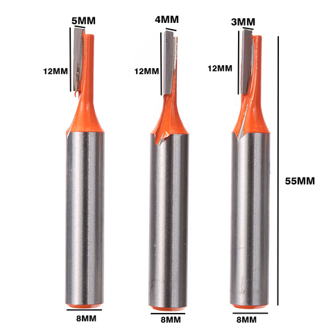 Mèche de routeur de coupe droite à tige de 8mm, 3mm 4mm 5mm de diamètre de fente, outil de menuiserie ► Photo 1/6