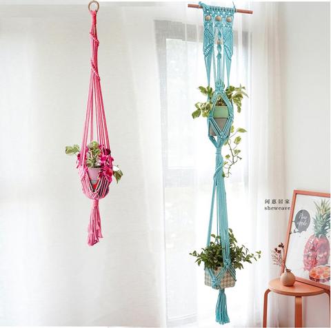 Nouveauté coloré macramé plante cintre pour la maison vert kaki bleu beige ► Photo 1/6