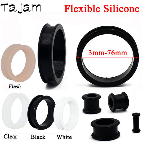 1 paire 3mm-76mm grande taille creux noir Silicone Flexible Double évasé chair oreille Tunnel bouchons jauge extenseur civières bijoux ► Photo 1/6