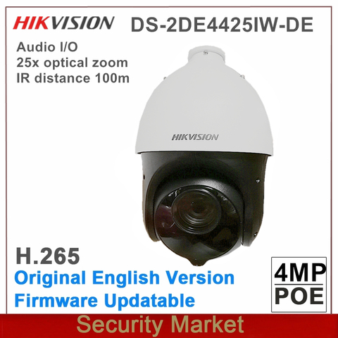 Hikvision — Caméra de surveillance dôme PTZ PoE HD 4MP (DS-2DE4425IW-DE), 4 pouces, avec zoom x25, système infrarouge et technologie Darkfighter, version anglaise, produit original ► Photo 1/1