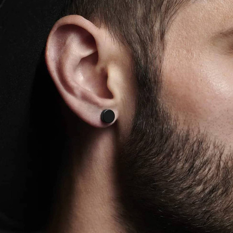 8MM hommes ensemble de boucles d'oreilles en acier inoxydable cercle CLIP boucles d'oreilles faux bouchons pas de PIERCING pince sur bijoux ► Photo 1/5