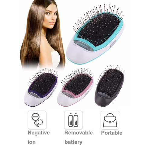 Portable électrique ionique brosse à cheveux négatif ion peigne cheveux lisseur cuir chevelu Massage Anti-statique cheveux raides peigne coiffure ► Photo 1/1