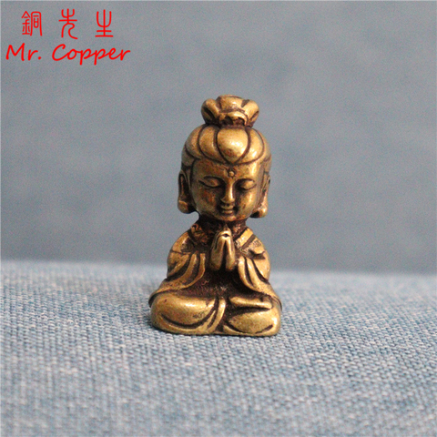 Mini Statue de bouddha Guanyin en cuivre, petite voiture, ornement, accessoires de décoration, Sculptures religieuses, décoration de bureau, salon ► Photo 1/6