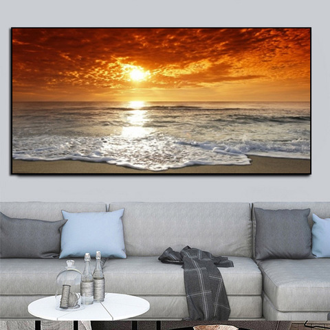 Moderne grande taille paysage affiche mur Art toile peinture coucher de soleil plage photo HD imprimer pour salon chambre décoration ► Photo 1/6
