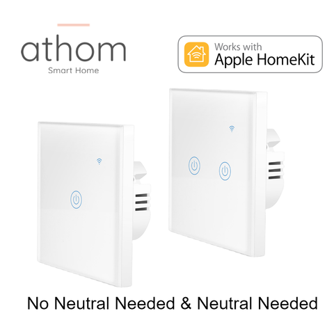 ATHOM Homekit aucun neutre nécessaire WiFi norme européenne interrupteur intelligent touche tactile 1 gang 2 gangs ► Photo 1/5