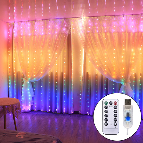 LED arc-en-ciel rideau lumières fée guirlande sur la fenêtre USB lumière chaîne noël chambre salon décoration 1.5*2/3*2.8 M ► Photo 1/6