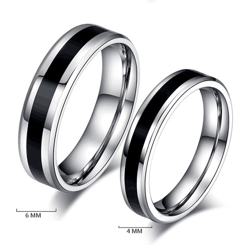 Anneaux en acier inoxydable Alliance classique anneaux de mariage pour femmes hommes noir et argent couleur anneaux Couple bijoux promesse bande ► Photo 1/6