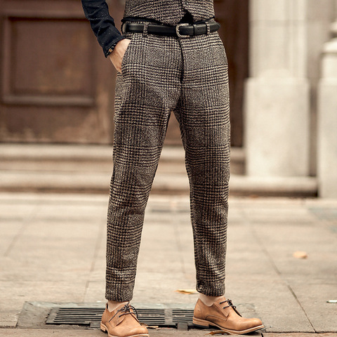 Costume classique pour homme, pantalon en laine Tweed café Slim, pour marié, pantalon décontracté ► Photo 1/6