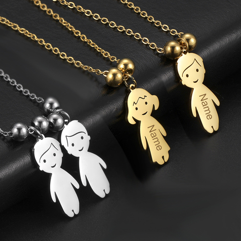 Collier personnalisé nom Date enfant famille bijoux gravé personnalisé en acier inoxydable couleur or garçon fille enfant pendentif femmes perles ► Photo 1/6