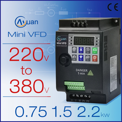 Onduleur VFD 0,75 kw, 220 kw, 380 kw, entrée monophasée 220V, sortie électrique triphasée 380V, pour usage domestique ► Photo 1/4