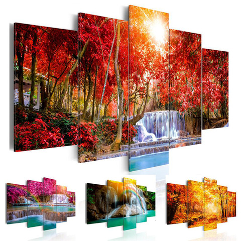 HUACAN 5D diamant peinture 5 pièces/ensemble paysage diamant broderie arbre plein carré couture point de croix multi-image ► Photo 1/5