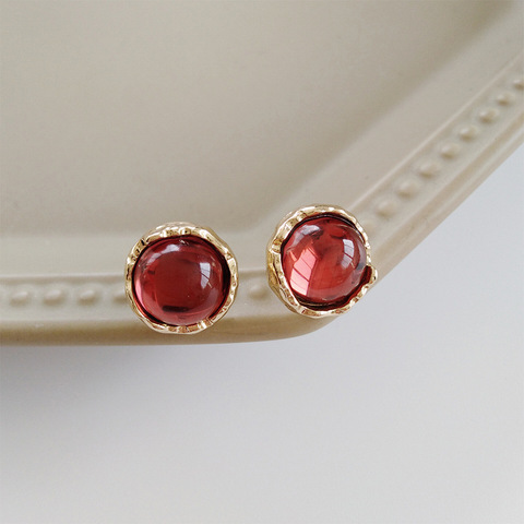 Boucles d'oreilles sans trou, nouvelle mode de qualité européenne, Style palais rétro Baroque petit sang rouge pierre ronde, boucles d'oreilles sans trou, 2022 ► Photo 1/6