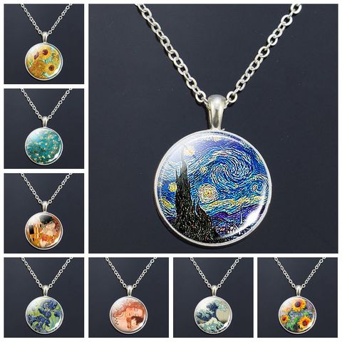 Collier Van Gogh pour femmes et hommes, chaîne avec pendentif en verre imprimé, Cabochon, bijou à la mode ► Photo 1/5