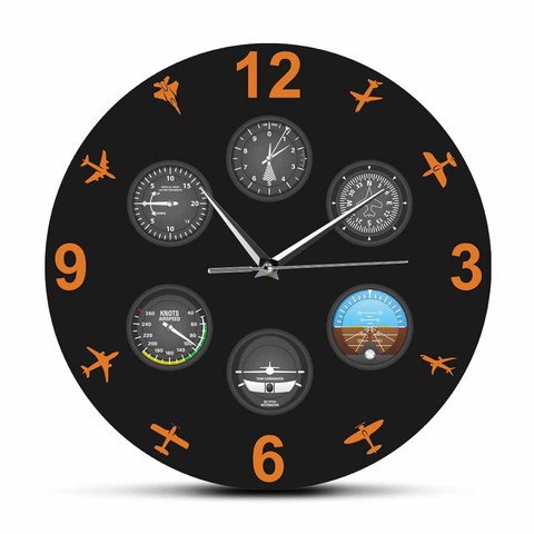 Horloge murale moderne avec Instrument de vol militaire et objets d'art mural silencieux, cadeau pour les amoureux de l'avion ► Photo 1/6