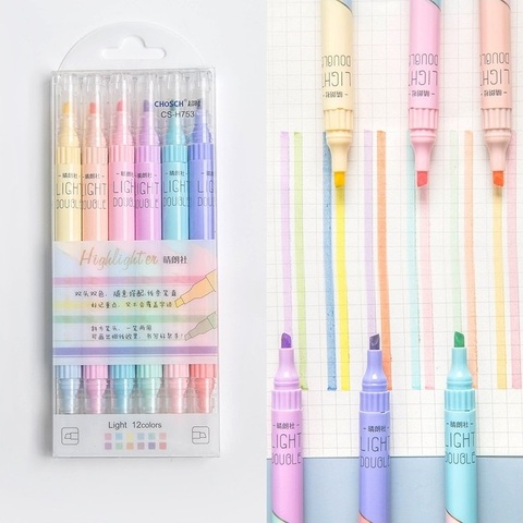 6 pièces surligneur de lumière stylo ensemble 3mm Double face Double couleur marqueur doublure pour dessin peinture bureau école Art fournitures F477 ► Photo 1/6