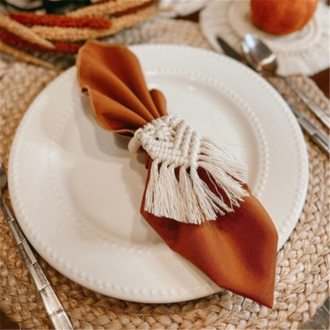 Anneau de serviette en corde de coton à la main Style européen macramé porte-serviettes dîner Table décoration artisanat fournitures de fête de mariage ► Photo 1/6