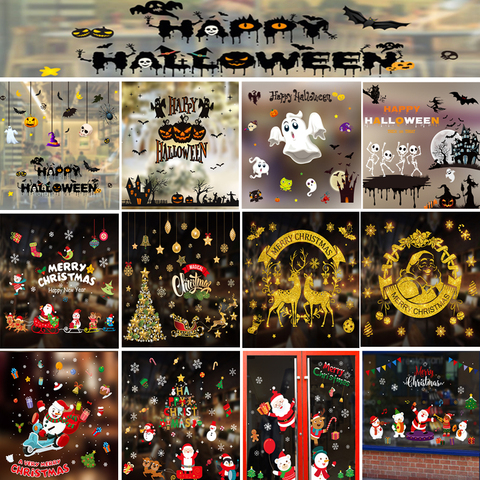 Autocollants de fenêtre de noël autocollants d'halloween décorations de noël pour la maison nouvel an ► Photo 1/6
