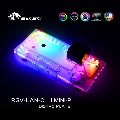 BYKSKI RGV-LAN-O11MINI-P, plaque de Distro acrylique pour LIAN LI O11 MINI châssis, carte de voie navigable, KIT de refroidissement par eau PC 12V/5V RGB ► Photo 1/1