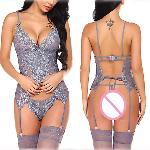 Robe Sexy en dentelle, pour femmes, Babydoll, Lingerie transparente, jarretelle string, sous-vêtements Sexy, Corset, vêtements de nuit ► Photo 1/6