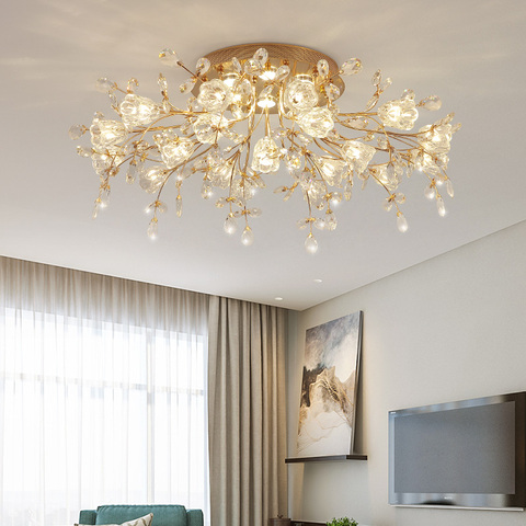 Plafonnier Led en cristal doré au design moderne, éclairage d'intérieur, luminaire décoratif de plafond, idéal pour un salon, une cuisine, une chambre à coucher ou un couloir ► Photo 1/6