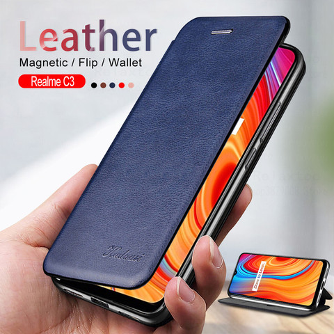 Realme – coque à rabat en cuir pour smartphone, étui magnétique pour oppo realme c3 real me c3 realmec3, portefeuille, support, livre, coque de téléphone ► Photo 1/6