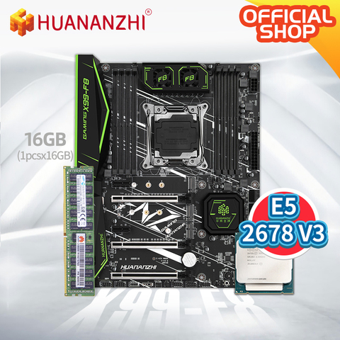 HUANANZHI X99 F8 X99 carte mère avec Intel XEON E5 2678 V3 avec 1*16G DDR4 RECC kit de mémoire combo ensemble NVME SATA 3.0 USB 3.0 ATX ► Photo 1/1