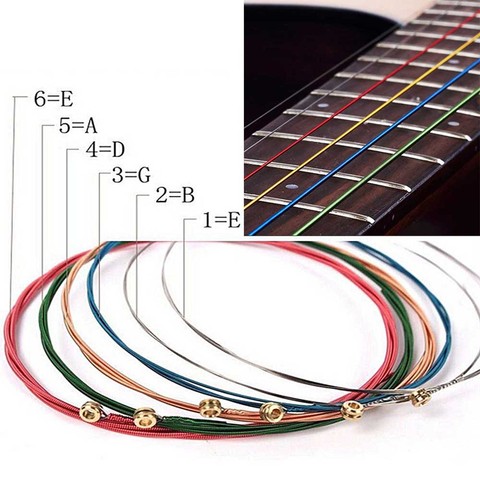 Cordes de guitare acoustique multicolore 6 pièces/ensemble cordes de guitare colorées arc-en-ciel E-A pour guitare Folk acoustique guitare classique ► Photo 1/6
