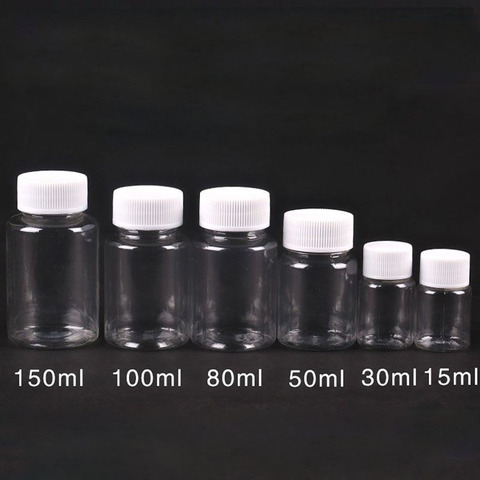 Bouteilles en plastique PET transparent, 100 pièces de 15ml/20ml/30ml/100ml, contenants vides pour médicaments en poudre solide, pilules, réactif d'emballage ► Photo 1/6