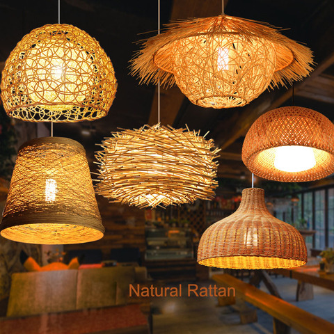 LED rotin lustre rond nid d'oiseau maison chapeau de paille bambou lampe  créative pastorale Vintage balcon Restaurant lustre lumière - Historique  des prix et avis