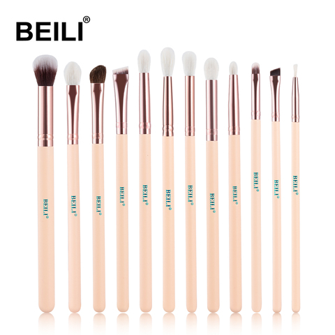 BEILI 12 pcs Rose D'or 100% Naturel Chèvre Poney Synthétique Cheveux ombre à paupières Eyeliner Anti-cernes Maquillage Brosse Ensemble ► Photo 1/6