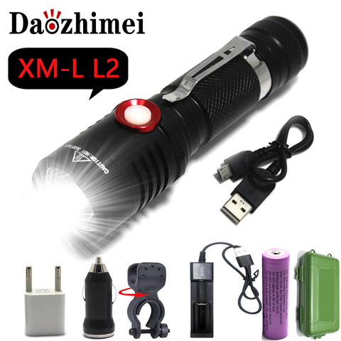 5000 lumen XM-L2 lumière 18650 Rechargeable camping auto-défense puissant USB lampes de poche LED lampe Flash + 1*18650 batterie + USB ► Photo 1/6
