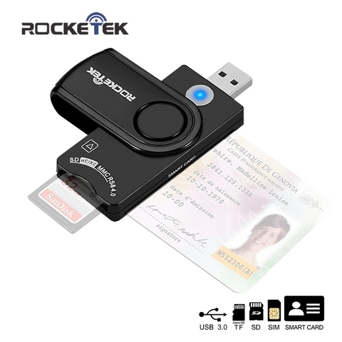 Rocketek – lecteur de cartes intelligent multi USB 3.0 2.0, lecteur de mémoire micro SD/TF, identification, carte bancaire, adaptateur pour ordinateur pc ► Photo 1/6