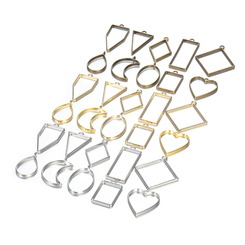 10 pièces cadre UV résine époxy moule métal cadre géométrique outils ovale rond goutte d'eau pendentif accessoires pour la fabrication de bijoux bricolage ► Photo 1/6