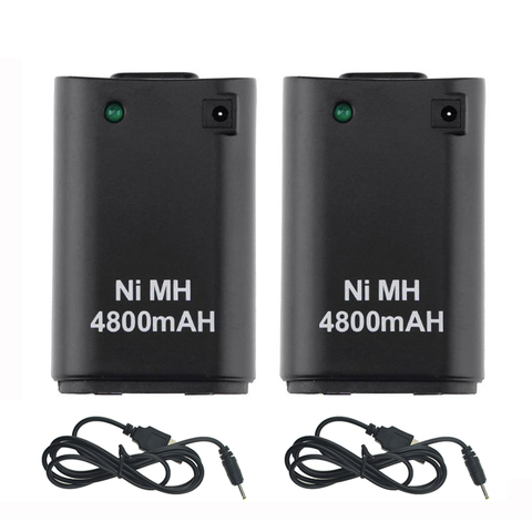 2 Batteries de remplacement pour manette de jeu sans fil Microsoft Xbox 4800 Xbox360, 360 mAh, Ni MH ► Photo 1/5