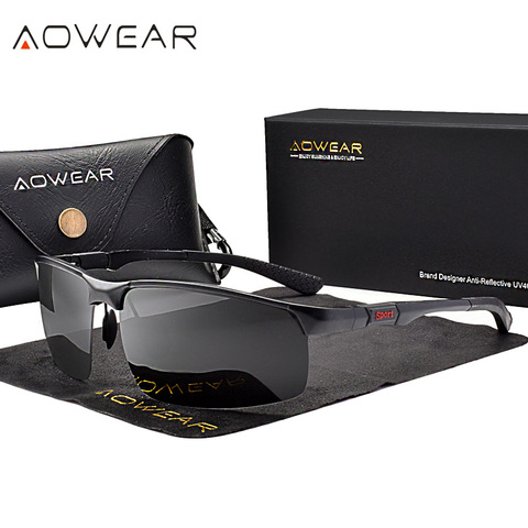 AOWEAR-lunettes de soleil sans monture pour hommes, lunettes de soleil polarisées, de haute qualité, Style sport, en aluminium, pour la conduite en plein air, Gafas ► Photo 1/6