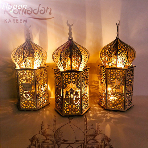 Lanterne de Festival musulman, LED, fournitures de décoration pour la maison, lumières en bois, cadeaux pour fête islamique, 1 pièce ► Photo 1/6