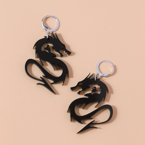 Boucles d'oreilles de Style chinois en métal acrylique Dragon, Punk, couleur or argent, miroir, Surface, goutte d'animaux, bijoux pour femmes ► Photo 1/6