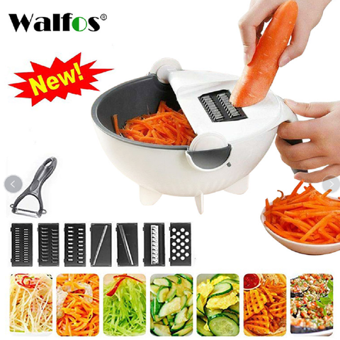 WALFOS magique multifonctionnel rotation coupe-légumes avec panier de vidange cuisine légumes fruits déchiqueteuse râpe trancheuse livraison directe ► Photo 1/6