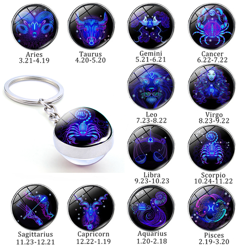 Porte-clés 12 constellations, taureau mouton Lion crabe Scorpion, boule de verre du zodiaque, porte-clés de voiture, cadeau d'anniversaire pour hommes, nouveau ► Photo 1/6