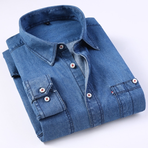 Chemise en Denim pour hommes, chemise de marque à la mode, ample, décontractée, en coton, haute qualité, deux poches, toutes saisons, printemps 2022 ► Photo 1/6