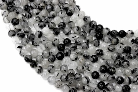 Perles rondes en Quartz rutilé noir naturel, 6/8/10MM, pour la fabrication de bijoux bricolage colliers ► Photo 1/3