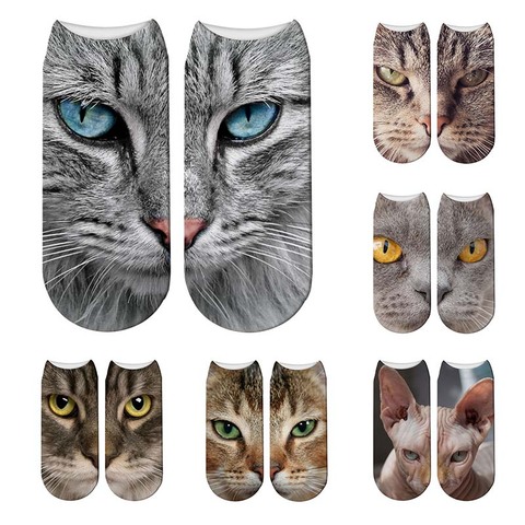 Chaussettes de noël pour femmes, nouveau Design en 3D, imprimé, drôle, créatif, visage de chat d'animal de compagnie, unisexe, chaussettes de cheville, Harajuku, cadeau pour enfants ► Photo 1/6