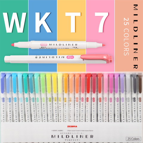 Zèbre Mildliner WKT7 – surligneur de couleur douce, Double tête, marqueur de compte à main, les étudiants utilisent un ensemble de surligneurs de contour épais de couleur ► Photo 1/6