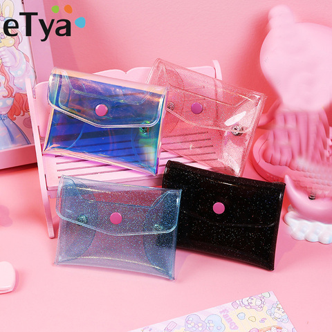 ETya femmes Transparent porte-monnaie filles changer d'argent pochette crédit portefeuille porte-cartes PU femme sacs à main pochette pour enfants cadeaux ► Photo 1/6