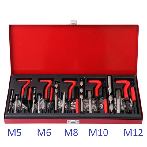 Bloc de moteur de voiture, Kit d'outils de réparation de filetage endommagé pour hélicoptère outils de réparation automobile, pied de biche grossier, M5 M6 M8 M10 M12, 131 pièces ► Photo 1/6