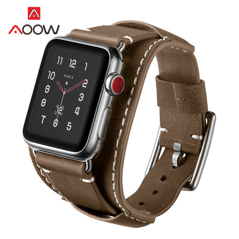 Bracelet en cuir de vache véritable Bracelet de montre pour Apple Watch 5 4 38mm 42mm 40mm 44mm luxe hommes femmes Bracelet pour iWatch 3 2 1 ► Photo 1/6