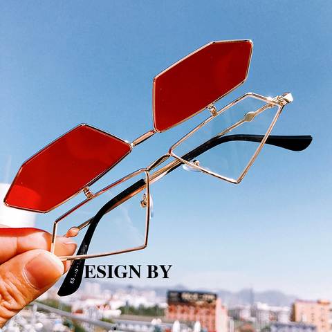 Lunettes de soleil Steampunk pour hommes et femmes, à rabat, Vintage, monture métallique, Triangle, Uv400, unisexe, pour conducteur, 1 pièce ► Photo 1/6