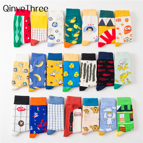 Pour femme, joyeux dessin animé, fruits et animaux, chaussettes, Skateboard, Harajuku, hibou, banane, ange, pastèque, lapin, avocat, cadeau de noël ► Photo 1/6