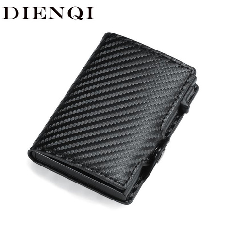 DIENQI – porte-cartes en Fiber de carbone pour hommes, portefeuille de marque Rfid noir magique à trois volets en cuir mince, petit porte-monnaie masculin ► Photo 1/6